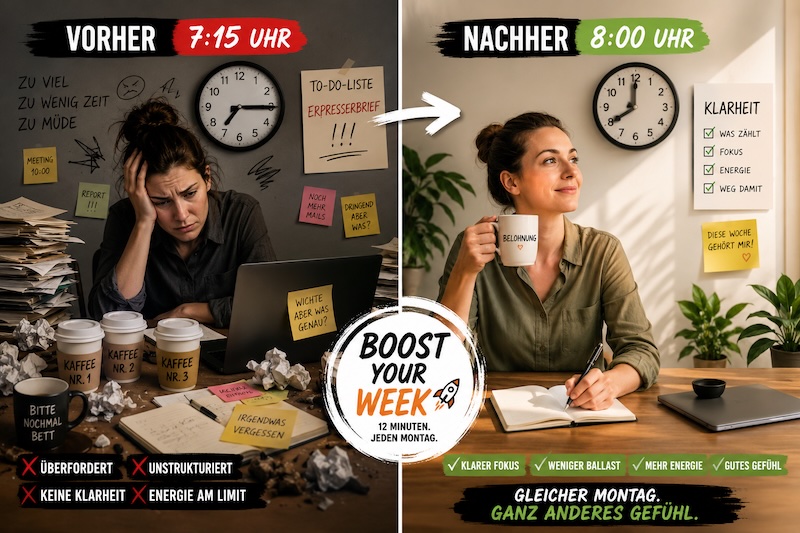 BOOST YOUR WEEK – vom gestressten Montagmorgen zu mehr Klarheit, Fokus und Energie